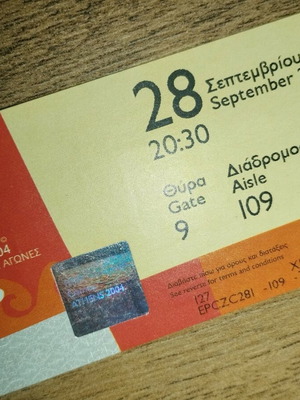 Closing ceremony ticket Paralympics Athens 2004 like new