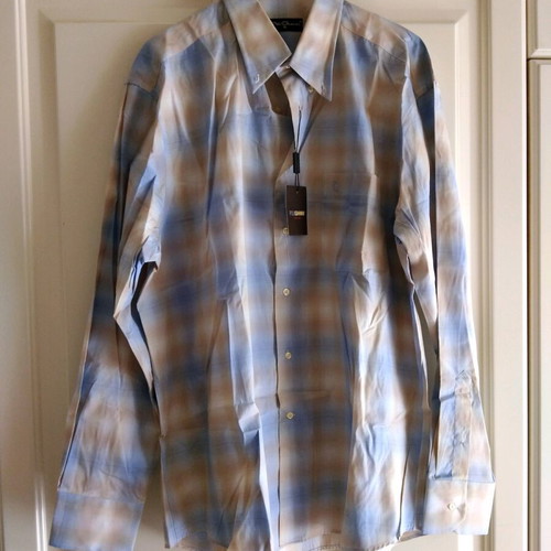 Poli Gianni men's long-sleeve shirt new, XL, beige and blue checkered