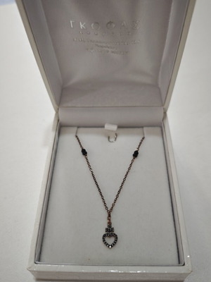 Women's Necklace Rose Gold 9 Carat Heart with Black Zircon, Like New