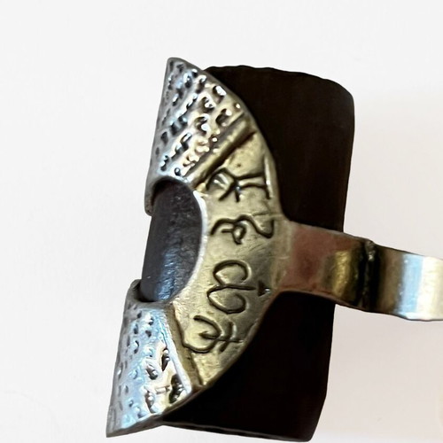 Forged ring with wooden cylinder, like new, brown and silver