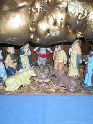 Nativity cave with light and ceramic figures refurbished
