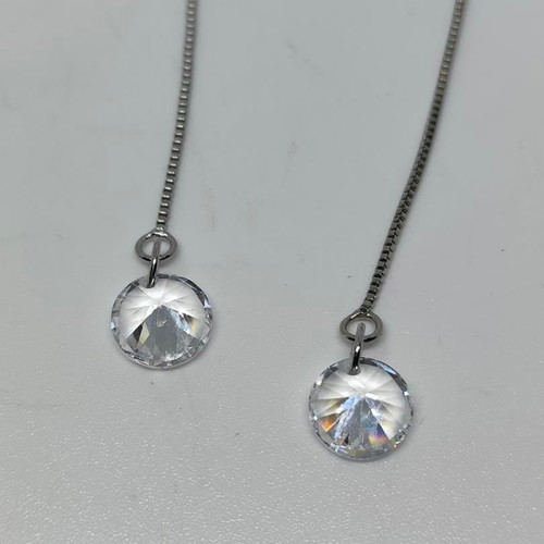 Silver Drop Chain Earrings with Swarovski Crystals like new