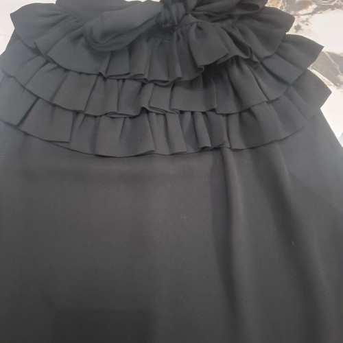 BSB black sleeveless blouse with ruffles and bow, size S
