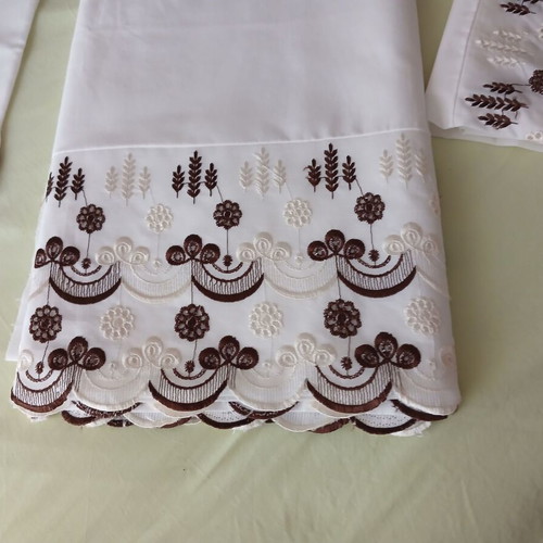 Bed sheet set with brown machine embroidery, 2 pillowcases