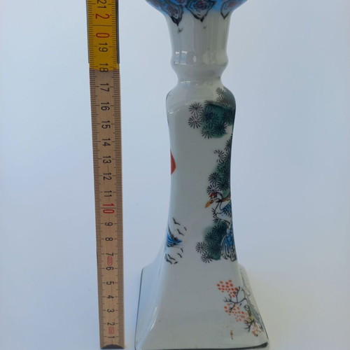 Vintage porcelain Chinese candlestick like new with hand-painted cranes