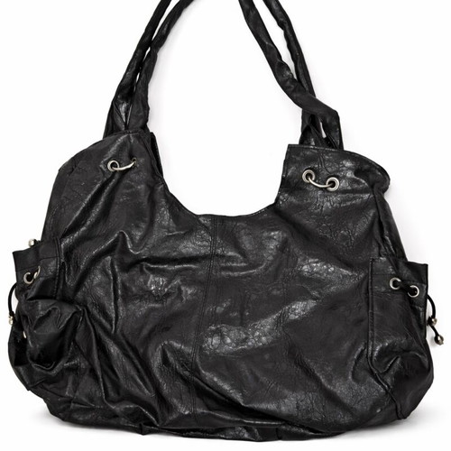 Elegant black shoulder bag with patent leather effect used