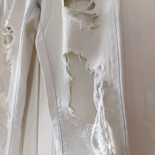Jeans used with rips in straight leg, XS, white turquoise