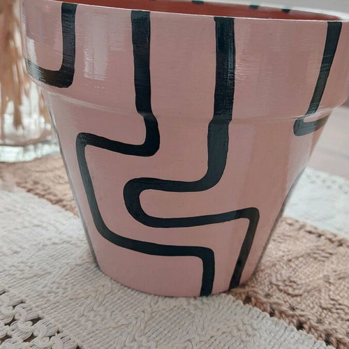 Hand-painted terracotta flowerpot with glossy finish, new