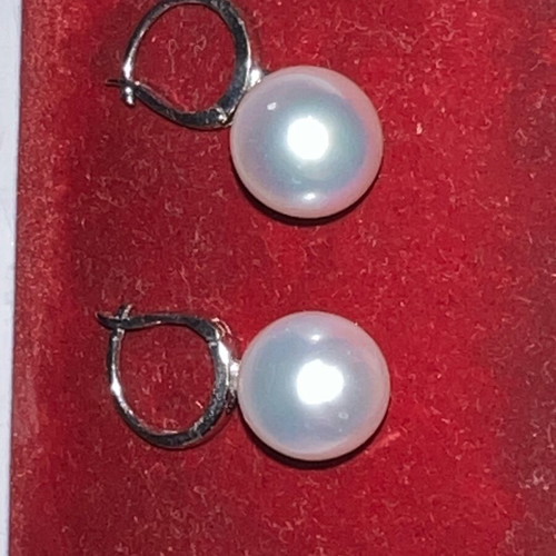Pearl earrings exclusive 14K white gold with South Sea pearls 9x10mm new