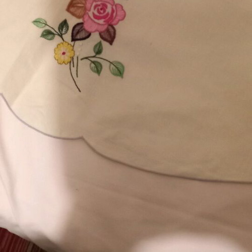 Small round tablecloth new beige with flowers 74x70