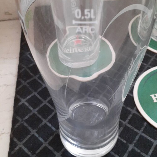 Heineken beer glass set with coasters, new, 6 pieces, 500 ml