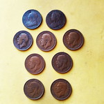 Λοτ εννέα νομισμάτων Αγγλίας μιας πέννας Βικτωρίας, Γεωργίου V και VI μεταχειρισμένα