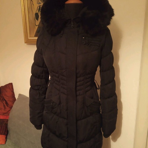 Black jacket with hood used, size S