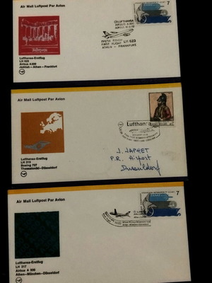 Lufthansa collectible envelopes like new, set of three first flight