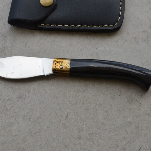 Handmade Folding Knife Stainless Steel Buffalo Horn Handle new
