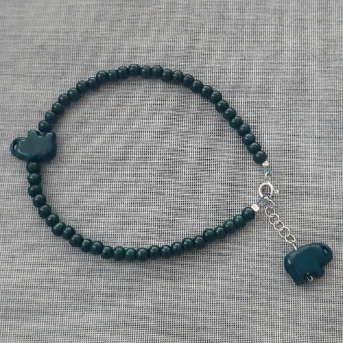 Green Elephant Bracelet with Malachite and 925 Silver new, handmade