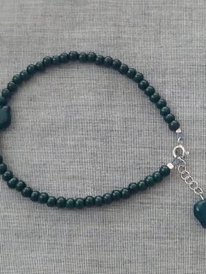Green Elephant Bracelet with Malachite and 925 Silver new, handmade