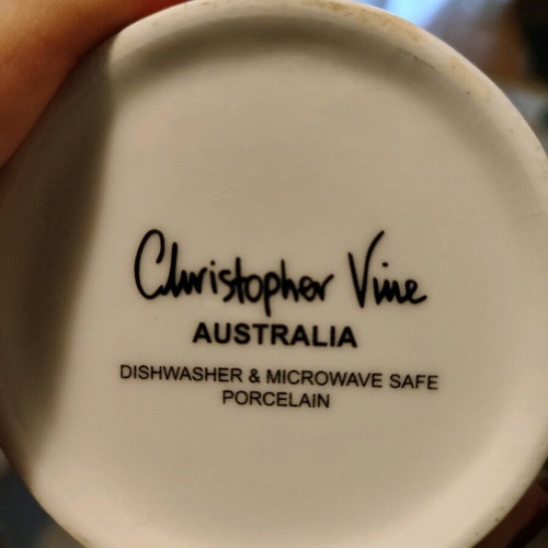 Porcelain polka dot mug Christopher Vine with cat used