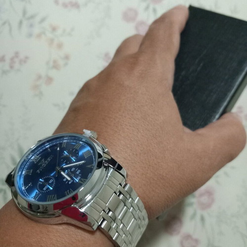 Men's watch new with silver bracelet, 35mm blue dial, stainless steel
