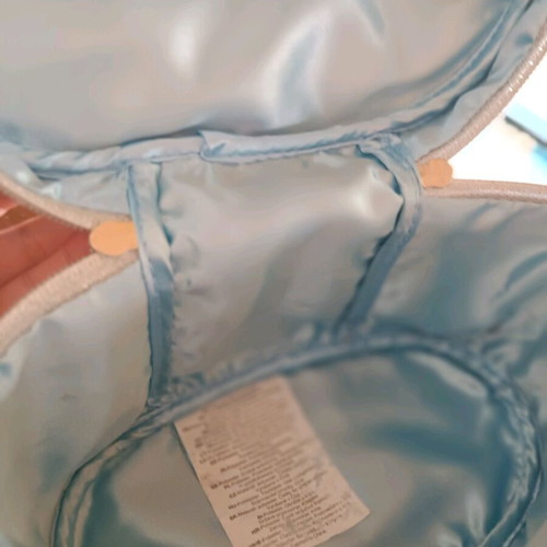 Satin Toiletry Bag like new, made in UK, light blue
