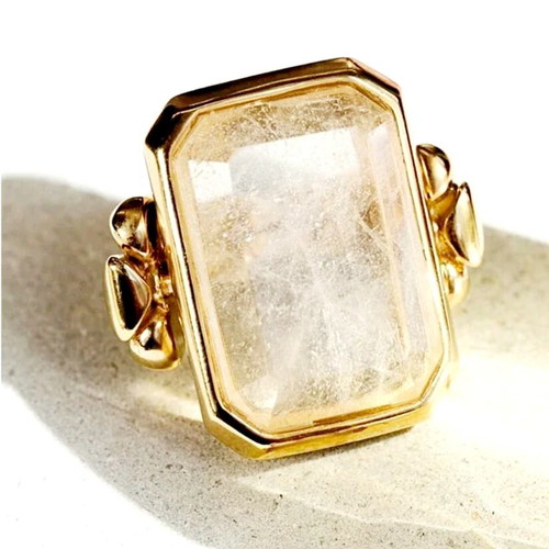 Women's ring new with natural crystal, massive, jewelry alloy