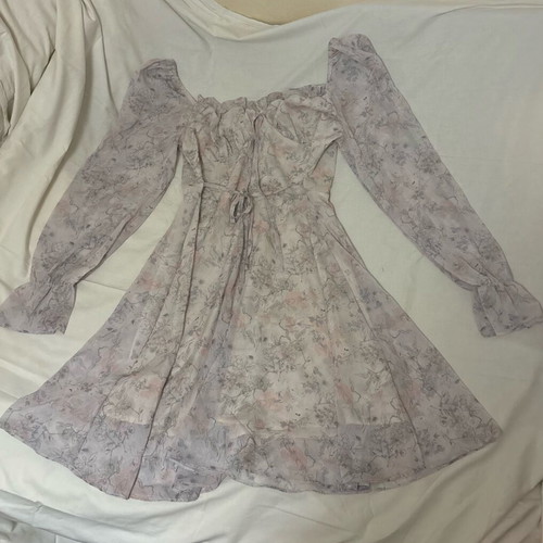 Floral romantic dress with cord, size L, new, multicolor purple