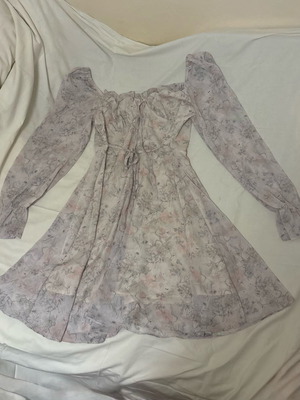 Floral romantic dress with cord, size L, new, multicolor purple