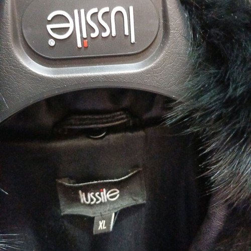 Lussile leather women's coat used, black, XL, with fur collar