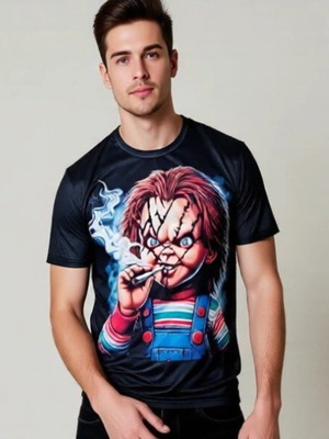 Chucky t-shirt new, men's size L, black, 3D design