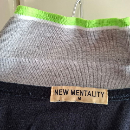 New Mentality Polo Shirt M Navy Blue with Grey and Green Details like new