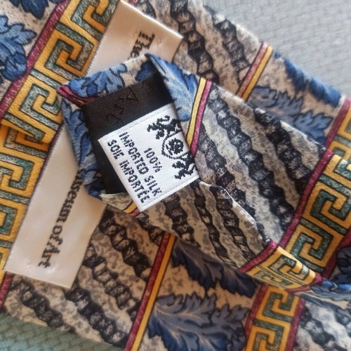 Silk collectible tie with ancient Greek pattern like new, yellow and turquoise