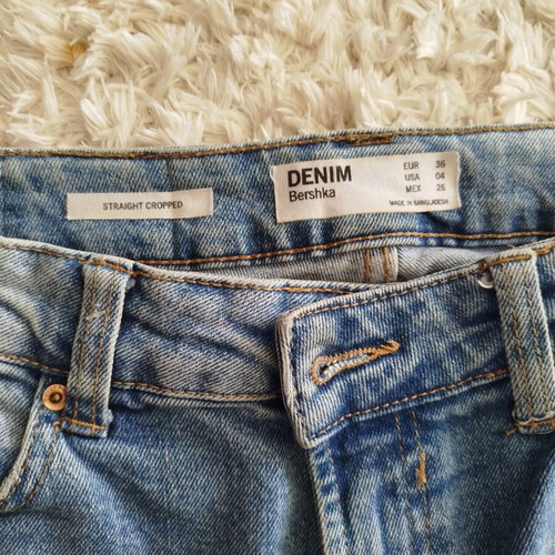 Bershka denim jeans used, straight cropped fit, blue, size S