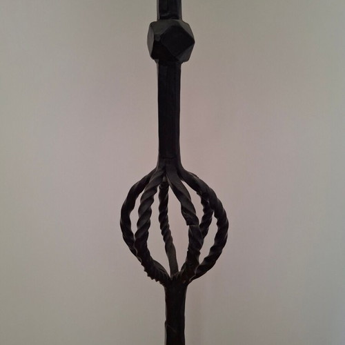 Antique Forged Floor Candlestick used, early 20th century, hand-forged iron