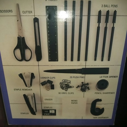 School desk supplies new, rotating set