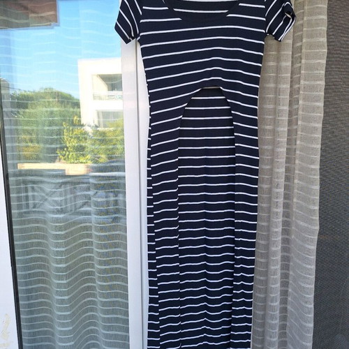 Asymmetric striped navy blouse like new, cotton