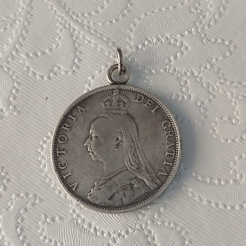 British silver double florin coin 1889, Queen Victoria Jubilee head