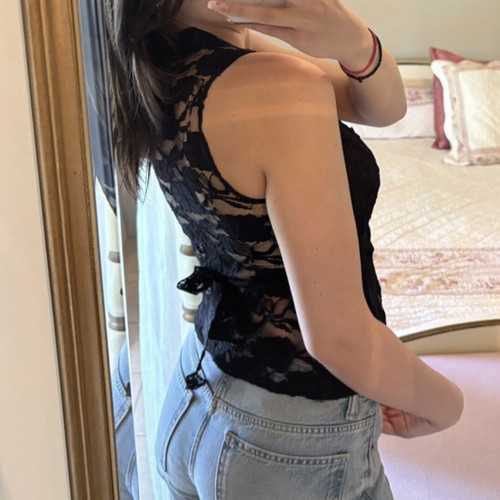 Vintage black lace wrap top like new, size S-M