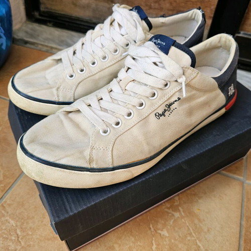 Pepe Jeans men's shoes used, casual, size 43, white and blue