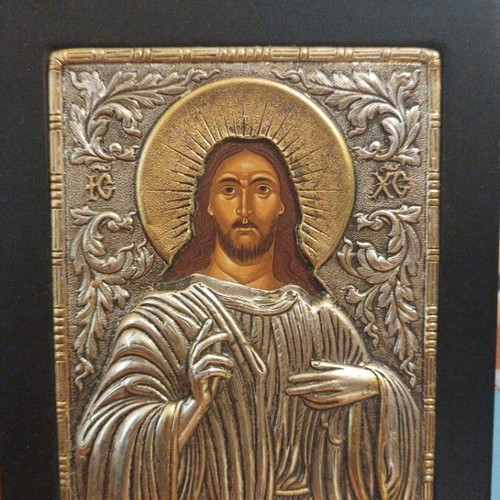 Handmade silver icon of Christ like new, Byzantine art style