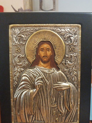 Handmade silver icon of Christ like new, Byzantine art style