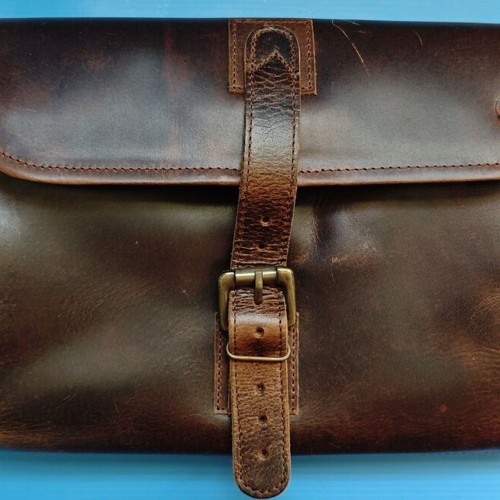 Moonster Toiletry Bag New, Genuine Buffalo Leather and Green Fabric
