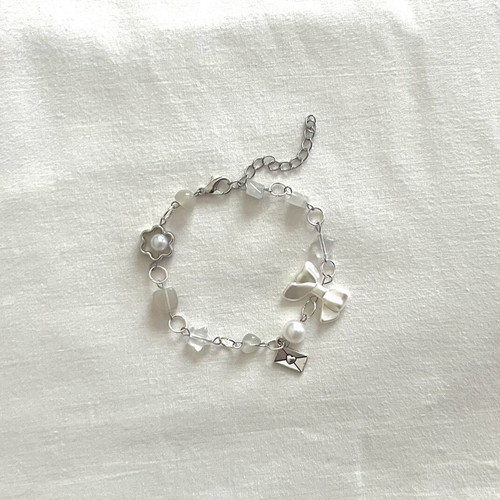 Love Letter Charm Bracelet handmade, white beads and pearl accents