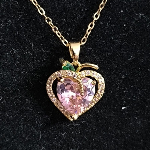 Heart-Peach Necklace with Pink Crystal Stainless Steel new