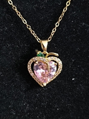 Heart-Peach Necklace with Pink Crystal Stainless Steel new