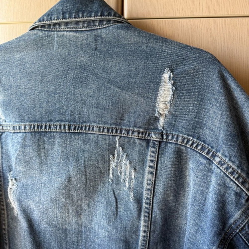 Rococo Crystal Denim Jacket new, oversized with ripped details