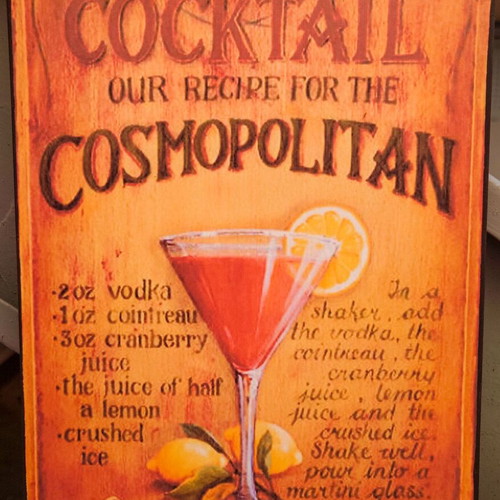 Wooden decorative wall sign Cosmopolitan cocktail, like new, vintage style