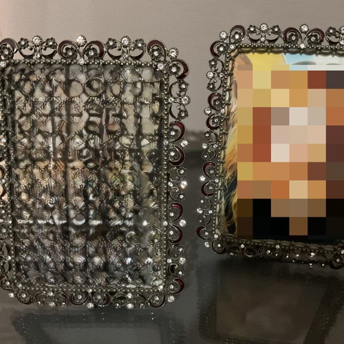 Σετ 2 χειροποίητες διακοσμητικές κορνίζες με σμάλτο και πέρλες