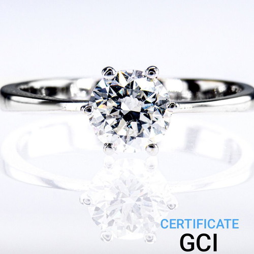 Diamond ring 1.02 ct D color, 585/14K white gold, new