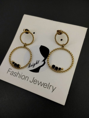 Dangling earrings new, gold color, stainless steel hoops