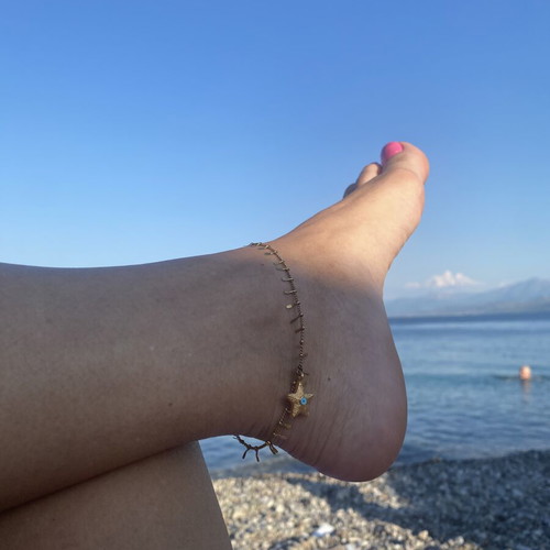 Ατσάλινο αλυσιδάκι ποδιού με αστέρια καινούργιο, χρυσαφί